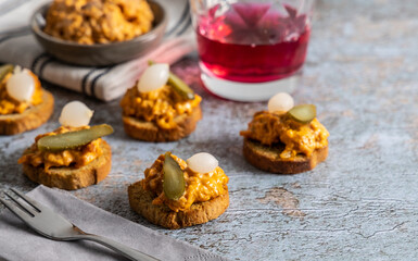 Homemade vegan spread. Homemade vegan spread on toast, made with fresh vegetables and seasoning.