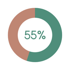 55 percent, green and brown circle percentage diagram vector illustration