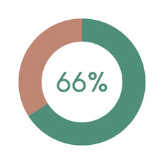 66 percent, green and brown circle percentage diagram vector illustration