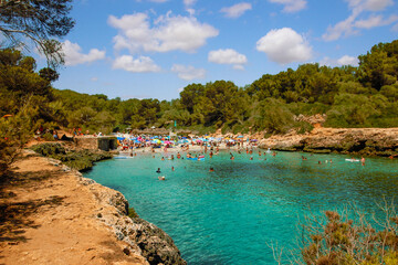 paradisiacal beach cove, with turquoise waters, mountains and Mediterranean tropical forest,, Mallorca Cala Sa Nau