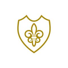 Shield with heraldic symbol of fleur de lis icon isolated on white background
