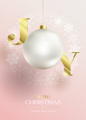 Joy. A christmas card. A white Christmas ball. - 520346336