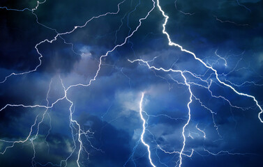 Fototapeta premium Fork lightning striking down during summer storm