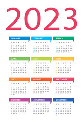 2023 calendar - vector Illustration. Week starts on Sunday