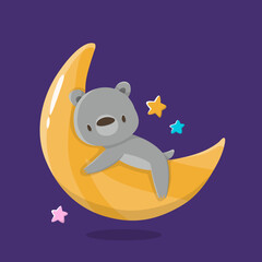 Fototapeta premium Cartoon cute animals for baby card koala on the moon in space cosmos
