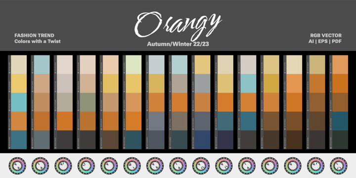 Fashion trend color palettes - Autumn/Winter 22/23 (Fall) - Orange - Vector 