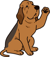 Simple and adorable Bloodhound dog illustration Waving - obrazy, fototapety, plakaty