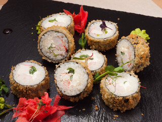 tempura rolls with crab stick, shrimp and cream cheese