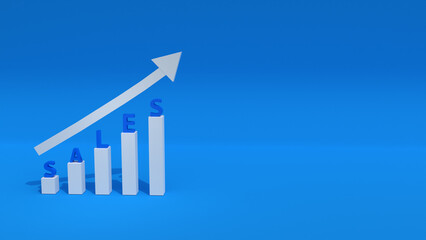 sales forecast analyst 3d background on the blue background, sales growth achievement isolated 3d render illustration