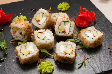 rolls with shrimp, avocado, cucumber and cream cheese