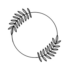 Circle floral wreath. Wedding round botanical frame with leaves. Vector flower decorative laurel.