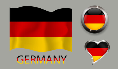 set nation Germany flag glossy button heart