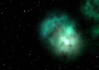 Far being shone nebula and star field against space.