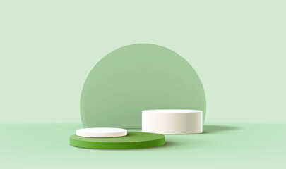 3D cylinder pedestal podium with circle scene background. Abstract minimal scene for mockup products, stage for showcase, promotion display. Vector geometric forms.