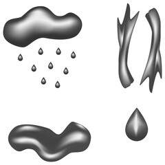 Chocolate pieces with splashes, drops of white chocolate in retro gray tones. 3d vector food objects