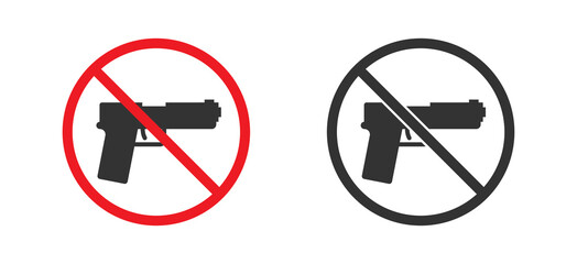 No weapons sign. Prohibiting sign for gun. Black gun in a red crossed circle. Flat vector illustration.