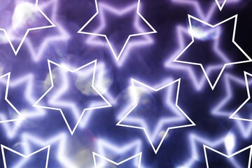 3d render of neon led stars pattern on a purple blue background