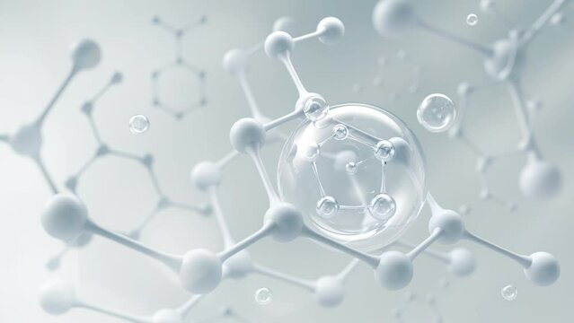 Molecule inside Bubble, Cosmetic Essence, Liquid drop on a Science background, 3d animation.