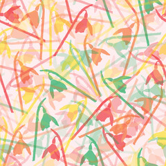 seamless plants pattern background with doodle multicolour flowers , greeting card or fabric