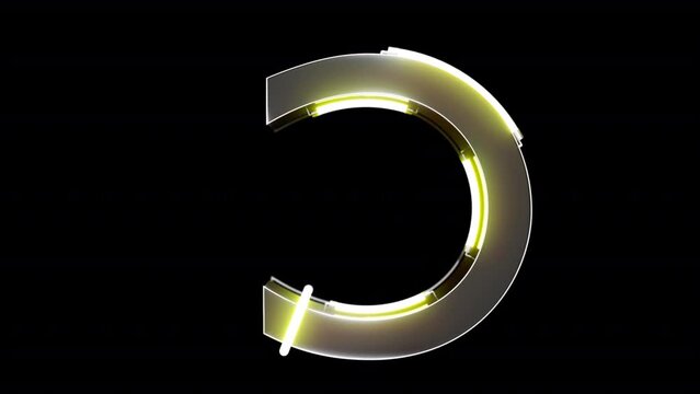 3d C letter in elegant style with neon and gold colours. Sing for vj, motion graphics and brand. Capital letter on alpha channel 