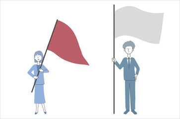 旗を持つ男性と女性　イラスト