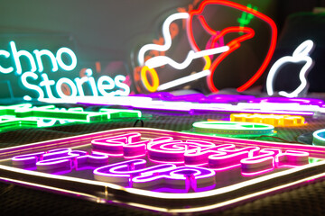 Abstract photo of lots led neon signs 