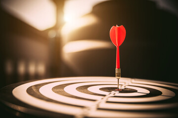 Fototapeta premium Bullseye or Bulls eye target or dartboard has dart arrow throw hitting the center of a shooting for financial business targeting planning and aim to winner goal of business concept.
