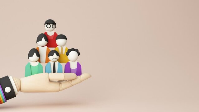 Hands holding, LGBTQ people isolated. cartoon character with globe. Concept of homosexual, gay community, tolerant LGBTQ society. Lesbians and gays as representatives of LGBT people. -3d render loop