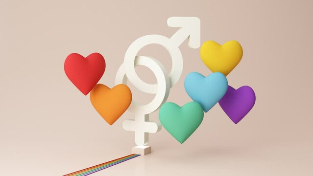Hands holding, LGBTQ people isolated. cartoon character with globe. Concept of homosexual, gay community, tolerant LGBTQ society. Lesbians and gays as representatives of LGBT people. -3d render loop