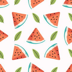 Vector seamless pattern with watermelon and ice cream.