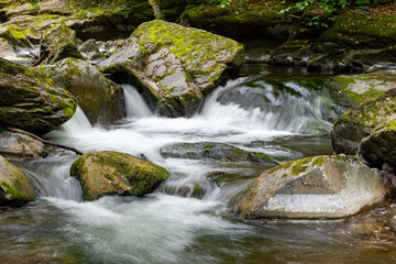 Long exposure of a waterfall on the East Lyn river at Watersmeet in Exmoor National Park