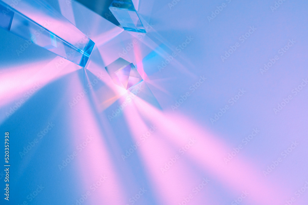 Wall mural glass prisms and cubes with color spectrum rays. abstract background with reflection and refraction 