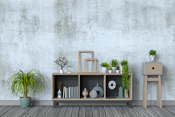 3D rendering of living Room Interior sideboard