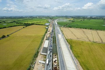 aerial view of highway with car, road top view, transportation