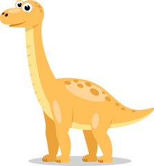 Dinosaur with a long neck stands and smiles on a white background. Brachiosaurus