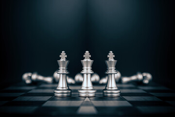 King chess stand front the line on chessboard concept of challenge or team player or business team and leadership strategy or strategic planning and human resources organization risk management.