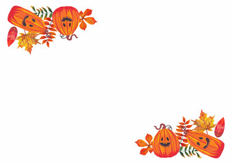 Autumn celebration background. Pumpkins and leaf's. Text place. Frame or border.