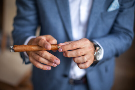 Groom in the morning during wedding preparations