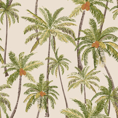 seamless pattern with palm trees - obrazy, fototapety, plakaty