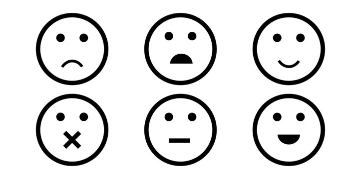 Iconic illustration of satisfaction level. Range to assess the emotions of your content. Feedback in form of emotions. User experience. Customer feedback. Excellent, good, happy, Cray