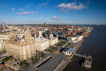 Fototapeta premium The drone aerial view of the city of Liverpool in England, United Kingdom.