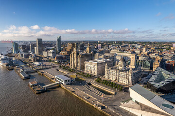 Fototapeta na wymiar The drone aerial view of the city of Liverpool in England, United Kingdom.