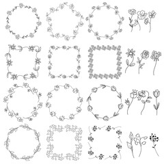 Collection of Artistic Hand Sketched Decorative Doodle Borders and Frames.