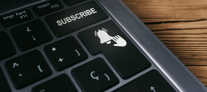 Banner of keyboard with subscribe button. Internet of things. Newsletter concept. Contact e-mail. Support service.