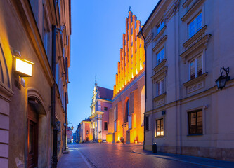 Warsaw. Old street in the center of the old city in the early morning.