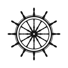 Obraz premium Vintage steering wheel. Ship, yacht retro wheel symbol. Nautical rudder icon. Marine design element. Vector illustration