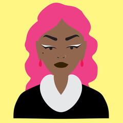 vector flat illustration minimalistic portrait of young girl woman african girl african american dark skin bright hair, lgbt, nobinar