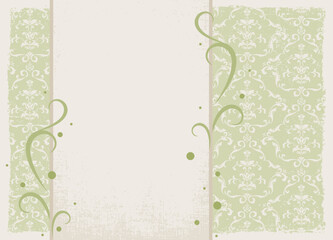 A worn green damask vintage wallpaper with copy space
