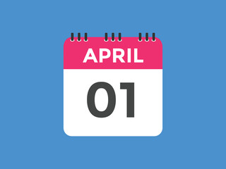 April 1 calendar reminder. 1st April daily calendar icon template. Vector illustration 
