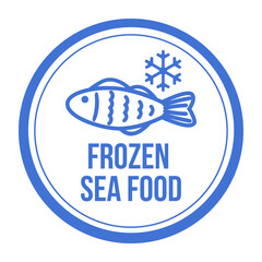 Frozen fish logo. Seafood package label, storage instruction vector design
